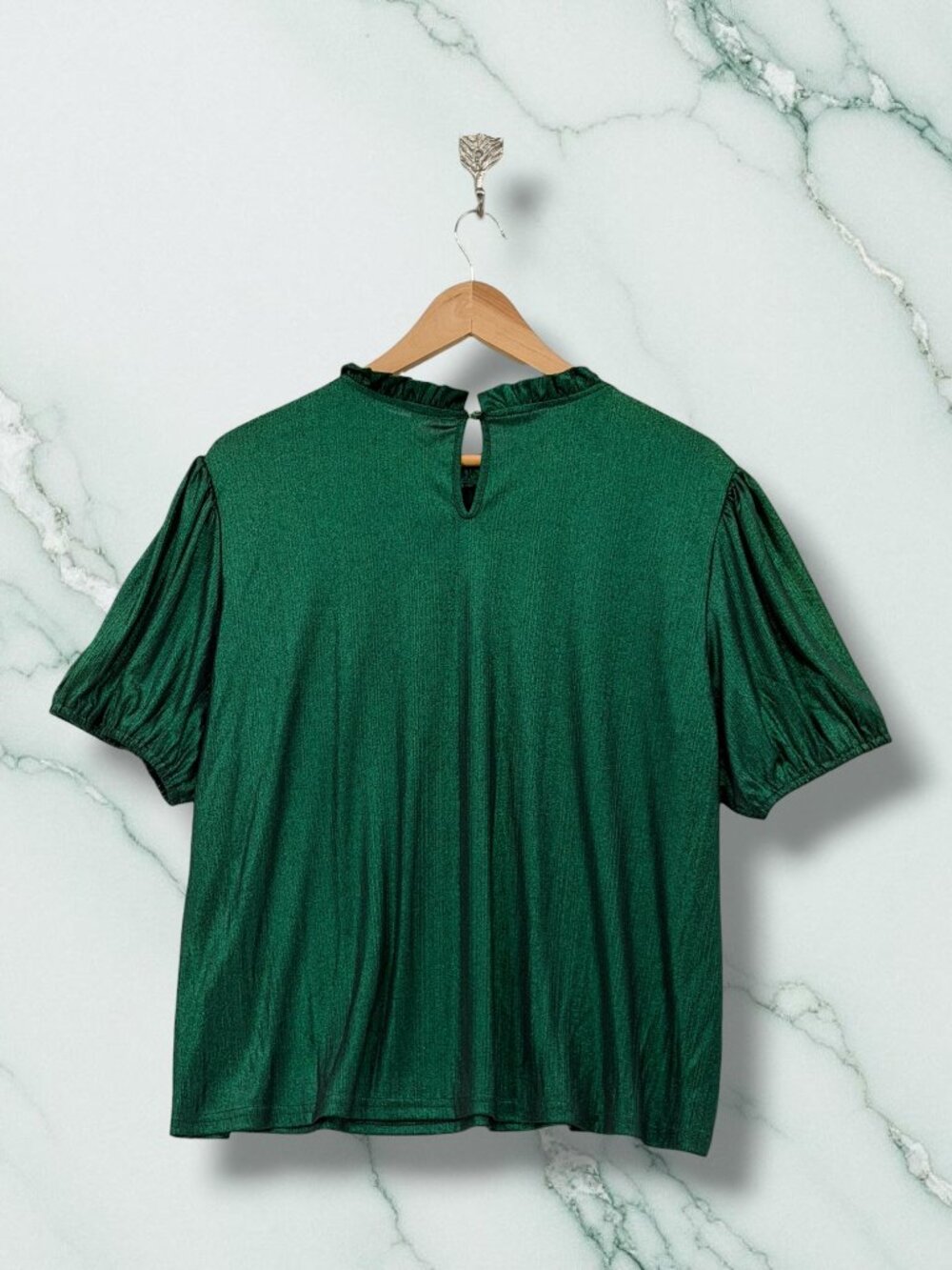Nanette Lepore Green Metallic Ruffle Top‎ L NWT - Picture 4 of 5